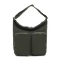Olive Green Nylon Shoulder Bag Casual Commuter Messenger Bag with Dual Front Pockets - Green