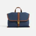 Denim messenger bag for women, stylish contrast color canvas crossbody handbag with top handle. - Denim Blue