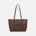 Bolso tote de cuero marron para mujer, gran capacidad elegante bolso de hombro. - Chocolate (con pequeño estuche)