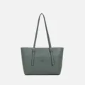 Minimalist gray-green leather tote bag, large capacity stylish shoulder handbag for women daily. - Gray Blue (with small pouch)
