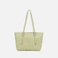 Light green leather tote bag for women, large capacity shoulder handbag with buckle straps. - Aloe Green (with small pouch)