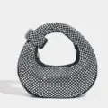 Bolso de mano dumpling con diamantes de imitación para mujer, cartera de noche con nudo, bolso hobo. - Gris