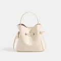Chic bolso cubo color crema para mujer, con elegante asa y bonitos detalles de lazos. - Blanco