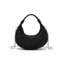 Black rhinestone crescent shoulder bag, sparkling crystal dumpling handbag with silver chain strap. - Large with Chain / Black