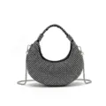 Sparkling rhinestone crescent hobo bag for women, chic black shoulder bag and handbag. - Large with Chain / Silver