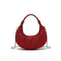 Red rhinestone crescent hobo bag sparkling crystal dumpling handbag for women evening party - Large with Chain / Red