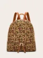 Mujer vintage floral corcho mochila casual elegante viaje bolso mochila diaria - Rosa