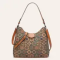 Bolso de hombro retro étnico con estampado de corcho para mujer, bolso bandolera de cuero. - Cuadrícula Hexagonal