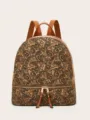 Mochila de corcho vintage con estampado de cachemira, correas marrones y cremalleras. - Camelia