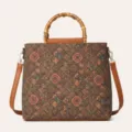 Bolso vintage de corcho con asa de bambú, gran capacidad bolso elegante de hombro. - Patrón de Cuadrícula