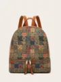 Mochila de mujer de corcho con estampado étnico retro, variante de bolso de viaje informal. - Bloques de color
