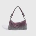 Bolso de hombro brillante con pedrería de cristal en degradado rosa y plata con nudo - Rosa rojo