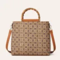 Bolso bandolera vintage de corcho con asa de bambú, gran bolso tote retro para mujer elegante. - Trébol de Cuatro Hojas
