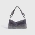 Elegante bolso de hombro con diamantes de imitación degradados morados para mujer. - Violeta Claro