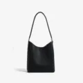 Bolso Saco de Cuero Negro Bolso de Hombro Casual Bolso Hobo Minimalista para Mujeres - Negro