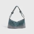 Gradient rhinestone underarm bag sparkly evening shoulder bag stylish metallic purse for women - Light Blue