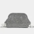 Borsa da sera pochette con strass argento e tracolla a catena, borsa di cristallo. - Argento
