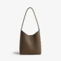 Bolso de hombro de cuero marrón, elegante bolso tote espacioso para el trabajo diario. - Gris oscuro