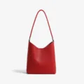 Red leather shoulder bag, stylish casual commuter hobo bag with large capacity and sleek design. - Red
