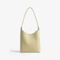 Minimalist beige leather shoulder bag, trendy commuter tote for daily casual wear. - Apricot