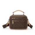 Elegante bolso de mano para mujer con cuadros marrones, asa superior y correa de hombro. - Estampado Molino Marrón