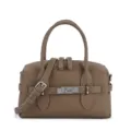 Brown leather shoulder handbag, stylish top-handle satchel bag with metal lock detail. - Elephant Grey