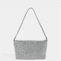 Bolso de hombro brillante con diamantes de imitación, elegante bolso hobo de noche con correa. - Plateado