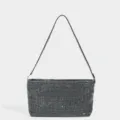 Bolso de hombro brillante con diamantes de imitación, elegante bolso de noche para mujer. - Negro