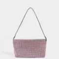 Bolso de hombro con strass rosa para mujer, bolso brillante con correa fina, diseño elegante. - Rosa