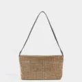 Bolso baguette de diamantes de imitación dorados para mujer, bolso de hombro brillante y elegante. - Naranja