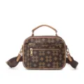 Elegante bolso de mano marrón con patrón de rombos, asa y correa para mujeres. - Cuadros Marrón
