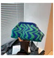 Blue and green wavy knit dumpling clutch bag with chain strap, stylish shoulder bag for women. - Blue