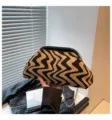 Stylish wave pattern knit clutch bag for women, versatile everyday chain cosmetic storage bag. - Brown