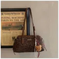 Large capacity leopard print shoulder bag vintage commuter women casual underarm handbag - Coffee With Pendant