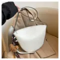 White minimalist shoulder bag for women trendy solid color crossbody bag daily wear - With Pendant / White