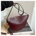 Dark red saddle bag underarm shoulder bag with cute bear charm for women spring fashion. - With Pendant / Red