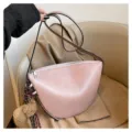 Women's pink saddle shoulder bag, minimalist crossbody handbag with cute bear charm for daily. - With Pendant / Pink
