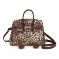 Cute leopard print shoulder bag with cartoon smile design, stylish commuter handbag for women. - 25x13x16.5cm / Leopard Brown