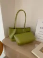 Green woven leather tote bag with matching clutch pouch, stylish large capacity shoulder bag. - Green Woven Bag