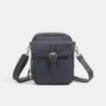 Dark blue PU leather shoulder bag, stylish casual messenger bag with front pocket and buckle. - Navy Blue