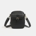 Black PU leather crossbody bag, stylish messenger shoulder bag and phone purse for daily use. - Black