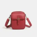 Red PU leather crossbody messenger bag for women, stylish casual shoulder phone bag. - Red