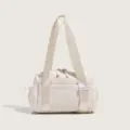 Spacious beige gym duffel bag for women, versatile shoulder sport bag with wet dry separation. - Off White