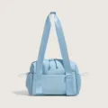 Light blue casual shoulder bag with wide strap, waterproof commuter tote for daily use. - Blue