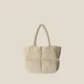 Oversized beige puffer tote bag, casual lightweight padded cloud shoulder bag for women. - Off White