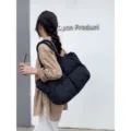Women autumn winter puffer tote bag large capacity soft padded shoulder bag casual daily - Black
