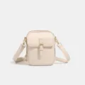 Borsa a tracolla per cellulare in PU beige, borsa a tracolla verticale retrò con dettagli dorati. - Bianco avorio
