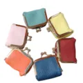 Mini leather kiss clasp coin purse detail view showing multiple vibrant color options and metallic frame. - 6.5*3.4*4.5 / Burgundy