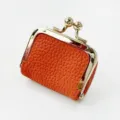 Mini orange leather kiss-lock coin purse cute vintage jewelry storage pouch for women. - 6.5*3.4*4.5 / Orange