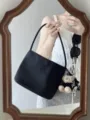 Black nylon underarm shoulder bag with embroidery lettering for women daily commute - Black